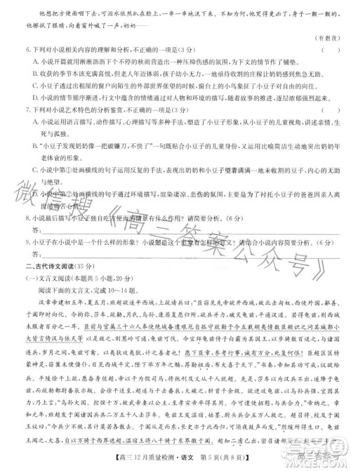 2023届九师联盟高三12月质量检测语文试卷答案 2023届九师联盟高三12月质量检测语文试卷答案