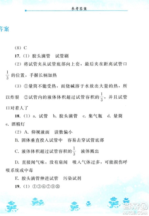 人民教育出版社2023寒假作业九年级化学全册人教版参考答案