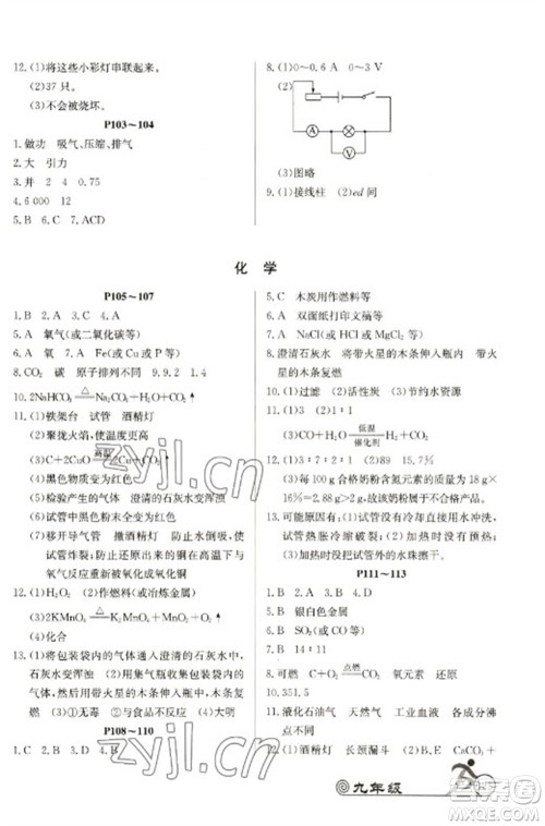 延边教育出版社2023快乐假期寒假作业九年级合订本北师大版参考答案