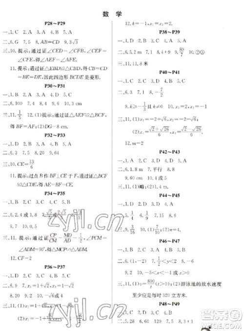 延边教育出版社2023快乐假期寒假作业九年级合订本人教版参考答案