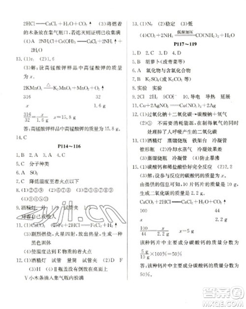 延边教育出版社2023快乐假期寒假作业九年级合订本人教版参考答案