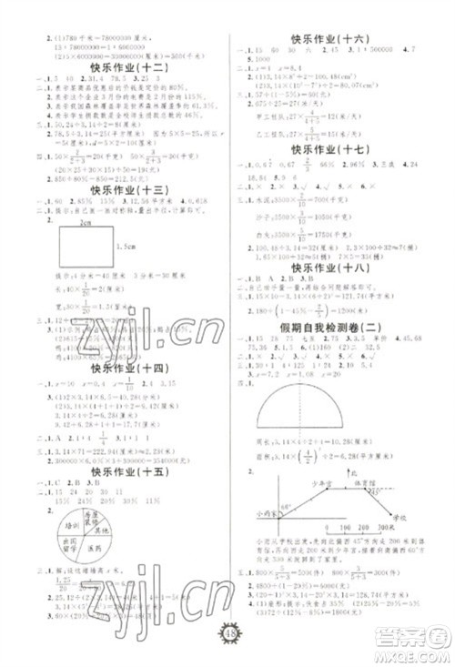 新疆美术摄影出版社2023智多星创新达标快乐寒假六年级数学冀教版参考答案