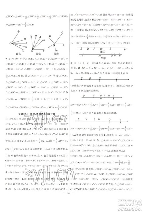 新疆青少年出版社2023寒假作业七年级数学通用版参考答案