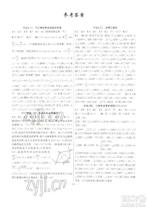 新疆青少年出版社2023寒假作业八年级数学人教版参考答案