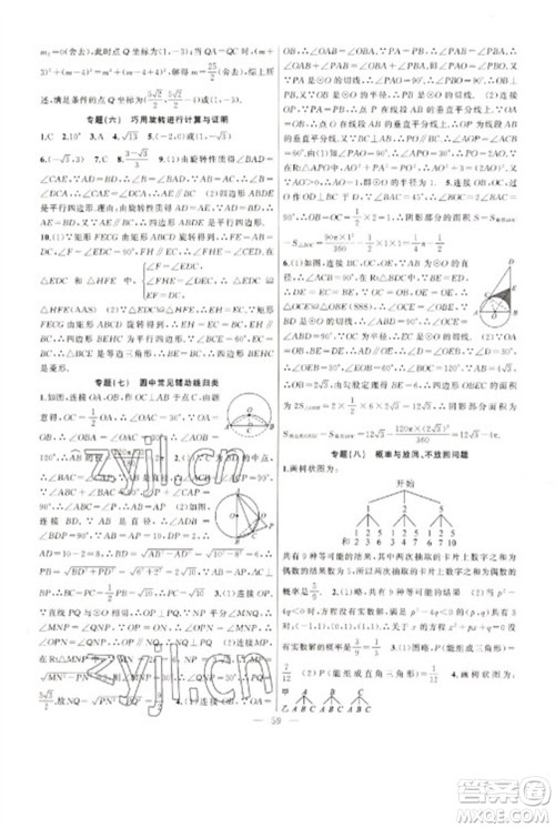 新疆青少年出版社2023寒假作业九年级数学人教版参考答案