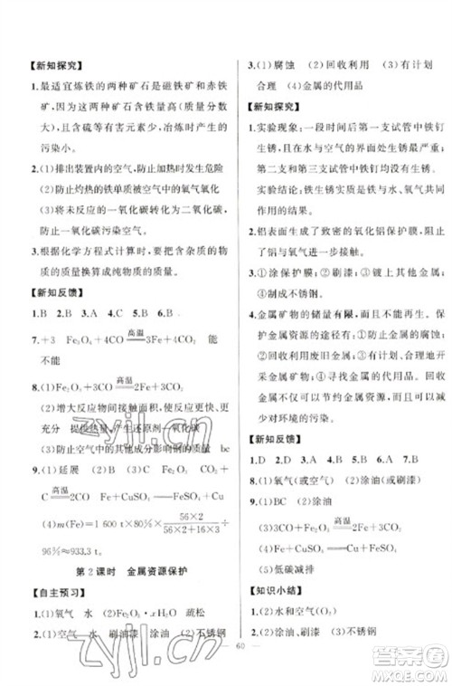 新疆青少年出版社2023寒假作业九年级化学人教版参考答案