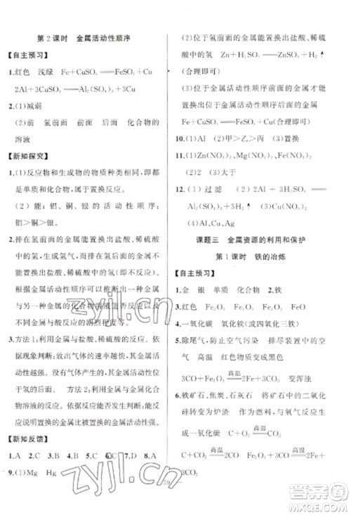 新疆青少年出版社2023寒假作业九年级化学人教版参考答案