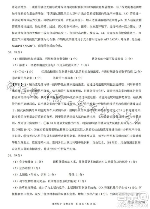 2022年高三12月大联考考后强化卷理科综合试卷答案 2022年高三12月大联考考后强化卷理科综合试卷答案