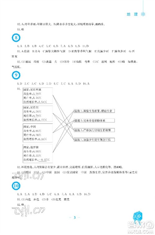 安徽教育出版社2023寒假作业七年级地理商务星球版参考答案