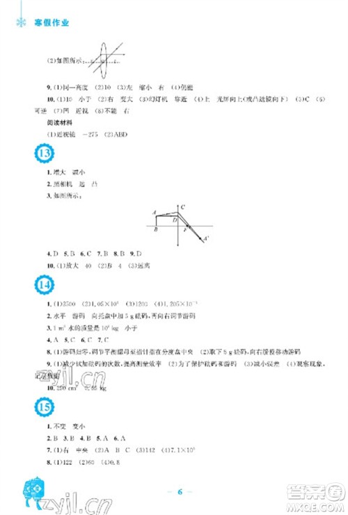 安徽教育出版社2023寒假作业八年级物理人教版参考答案