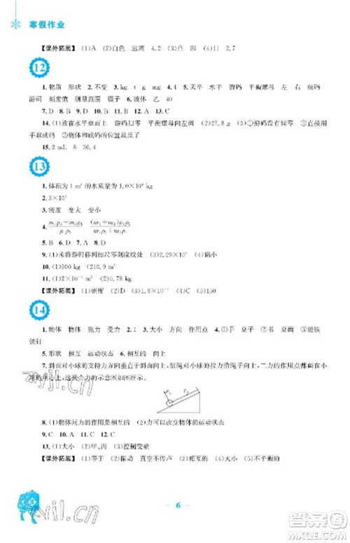 安徽教育出版社2023寒假作业八年级物理通用版参考答案