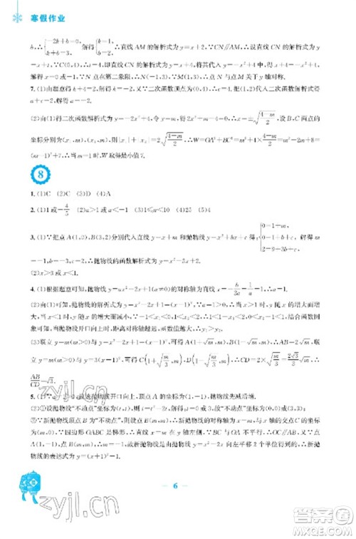 安徽教育出版社2023寒假作业九年级数学人教版参考答案 安徽教育出版社2023寒假作业九年级数学人教版参考答案