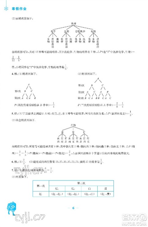 安徽教育出版社2023寒假作业九年级数学北师大版参考答案 安徽教育出版社2023寒假作业九年级数学北师大版参考答案
