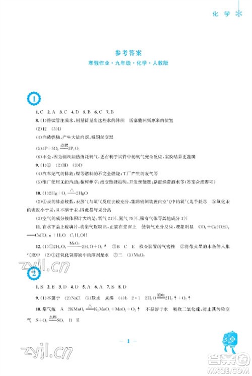 安徽教育出版社2023寒假作业九年级化学人教版参考答案 安徽教育出版社2023寒假作业九年级化学人教版参考答案