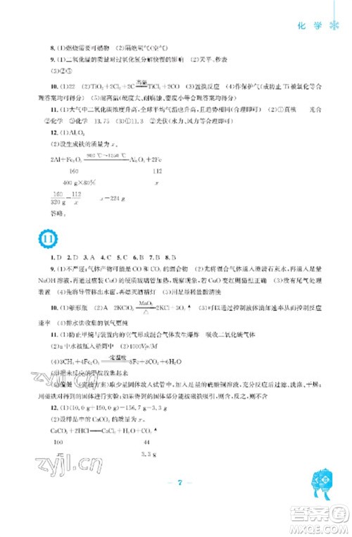 安徽教育出版社2023寒假作业九年级化学人教版参考答案 安徽教育出版社2023寒假作业九年级化学人教版参考答案