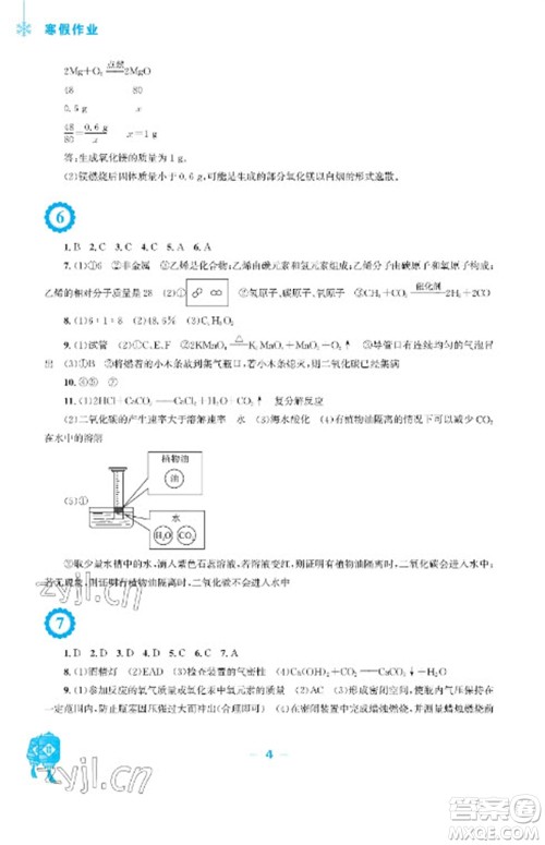 安徽教育出版社2023寒假作业九年级化学人教版参考答案 安徽教育出版社2023寒假作业九年级化学人教版参考答案