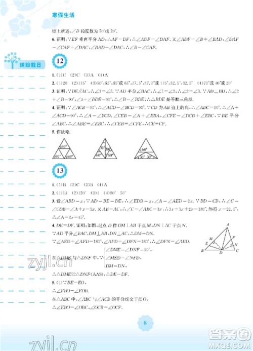 安徽教育出版社2023寒假生活八年级数学通用版参考答案 安徽教育出版社2023寒假生活八年级数学通用版参考答案
