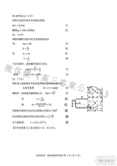 2023届广东大湾区普通高中毕业班第一次联合模拟考试物理试卷答案