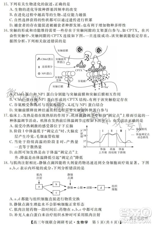 湖北省部分市州2023年元月高三年级联合调研考试生物试卷答案