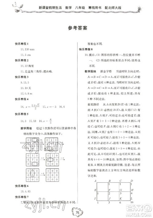 北京教育出版社2023新课堂假期生活寒假用书八年级数学北师大版参考答案
