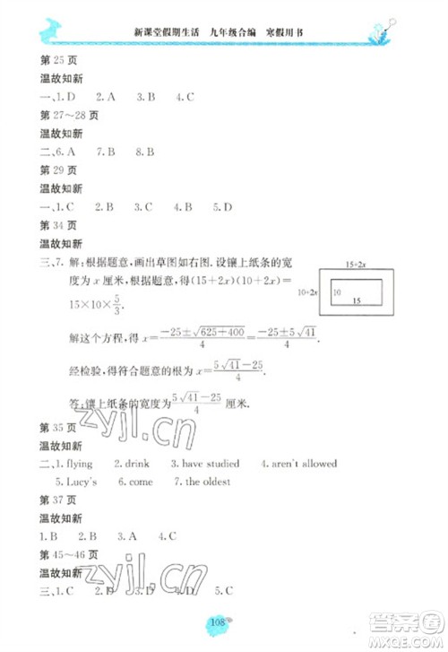 北京教育出版社2023新课堂假期生活寒假用书九年级合编通用版参考答案