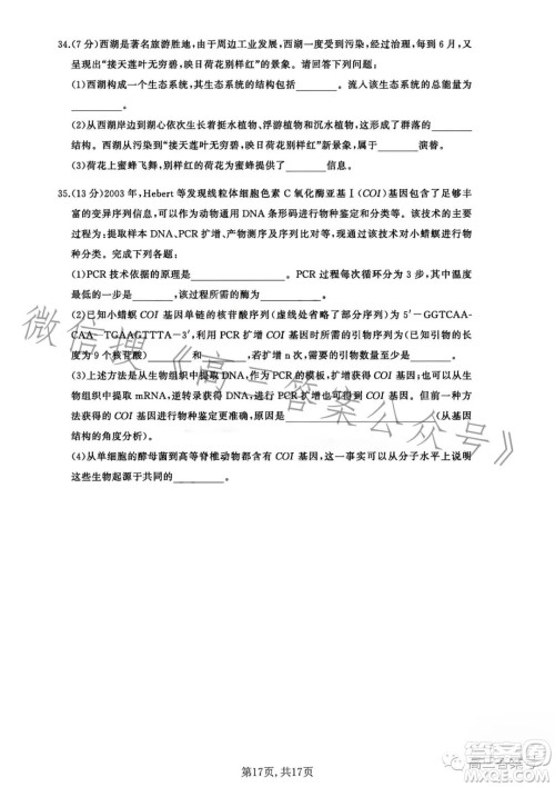 百师联盟2023届高三一轮复习联考五理科综合试卷答案 百师联盟2023届高三一轮复习联考五理科综合试卷答案