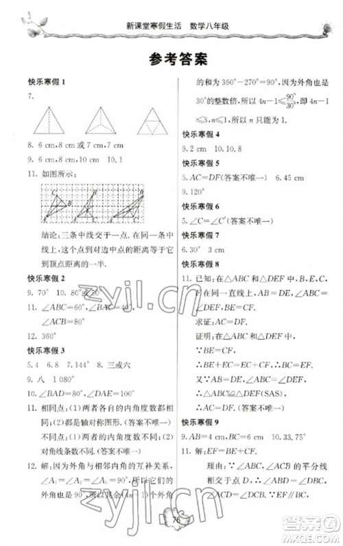 北京教育出版社2023新课堂寒假生活八年级数学人教版参考答案