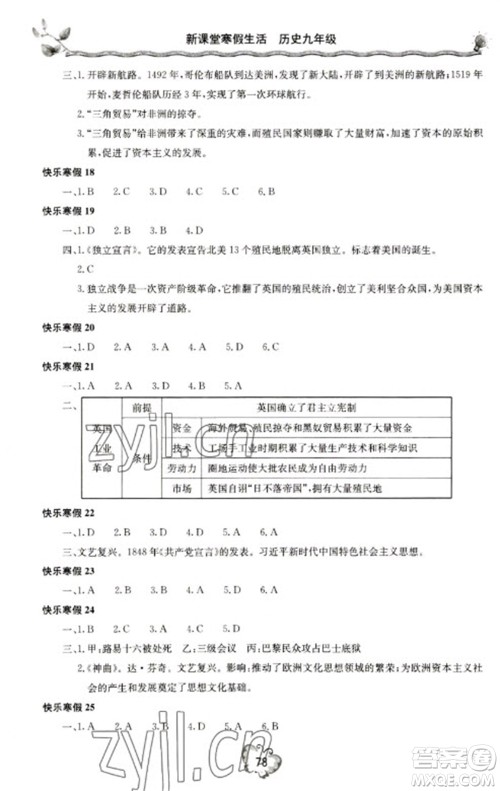 北京教育出版社2023新课堂寒假生活九年级历史通用版参考答案