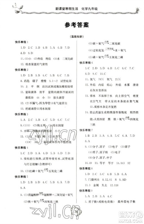 北京教育出版社2023新课堂寒假生活九年级化学人教版参考答案 北京教育出版社2023新课堂寒假生活九年级化学人教版参考答案