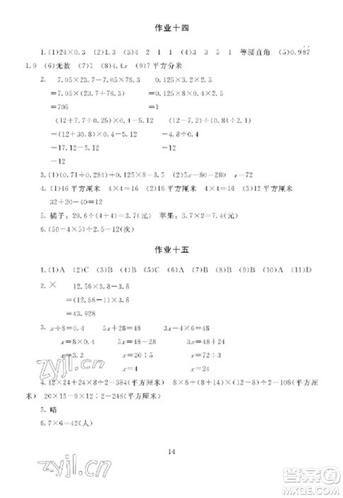 湖南少年儿童出版社2023寒假生活五年级合订本通用版参考答案