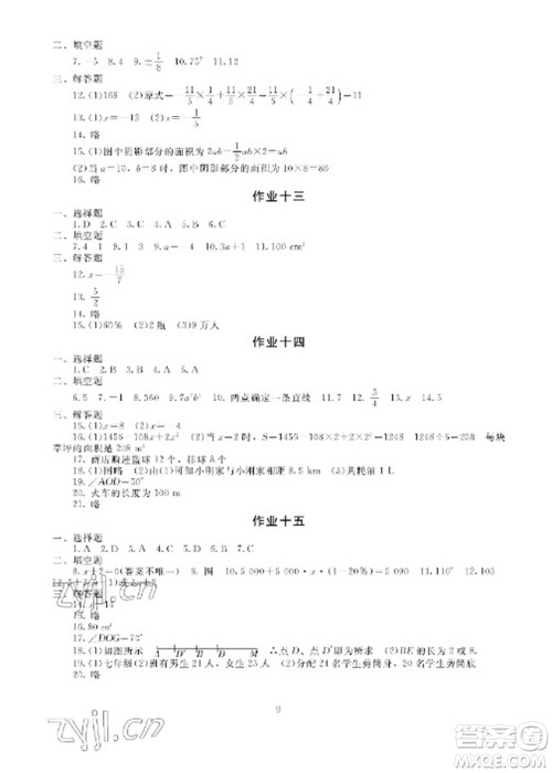 湖南少年儿童出版社2023寒假生活七年级主科合订本通用版参考答案