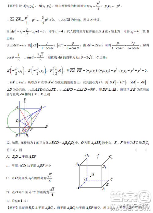 2022-2023学年上学期佛山普通高中教学质量监测高二数学试题答案