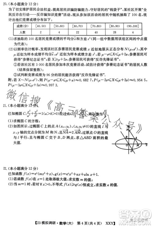 2023年全国高考模拟调研卷六XXY数学试卷答案 2023年全国高考模拟调研卷六XXY数学试卷答案