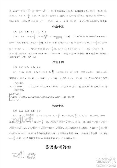 湖南少年儿童出版社2023寒假生活八年级主科合订本通用版参考答案