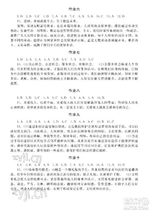 湖南少年儿童出版社2023寒假生活八年级副科合订本通用版参考答案