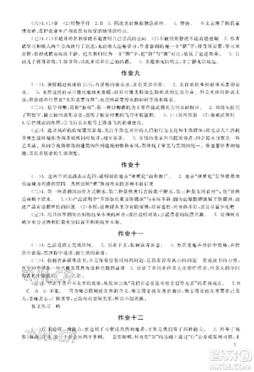 湖南少年儿童出版社2023寒假生活九年级主科合订本通用版参考答案