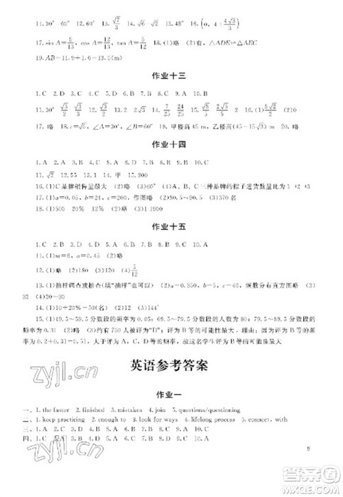 湖南少年儿童出版社2023寒假生活九年级主科合订本通用版参考答案