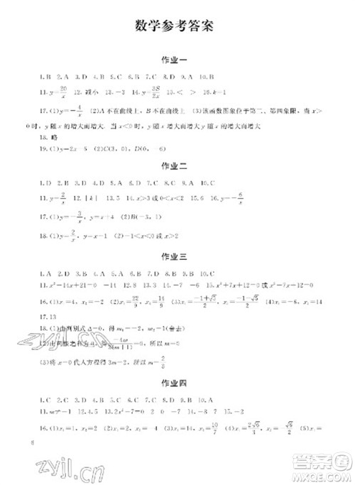 湖南少年儿童出版社2023寒假生活九年级主科合订本通用版参考答案