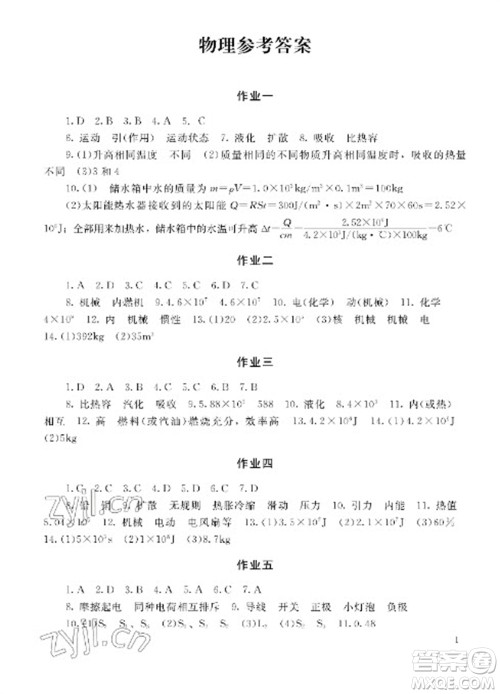 湖南少年儿童出版社2023寒假生活九年级副科合订本通用版参考答案