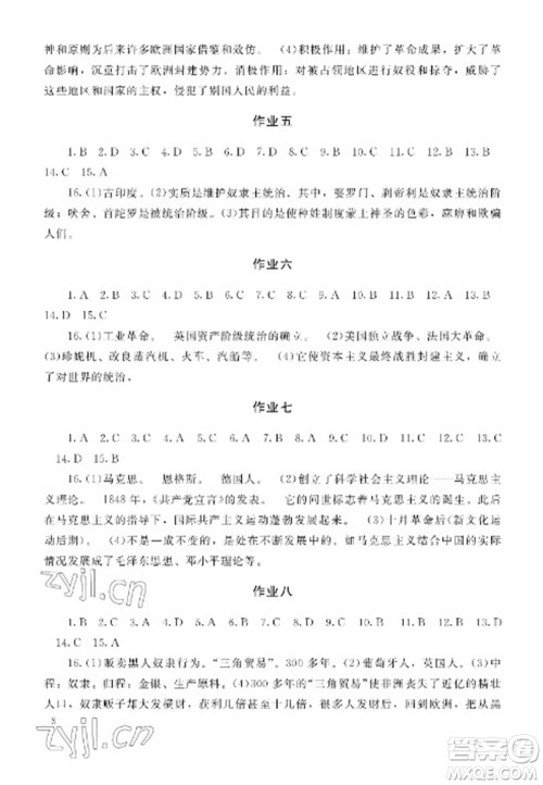 湖南少年儿童出版社2023寒假生活九年级副科合订本通用版参考答案