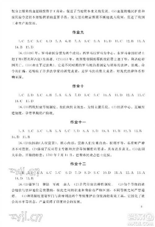 湖南少年儿童出版社2023寒假生活九年级副科合订本通用版参考答案