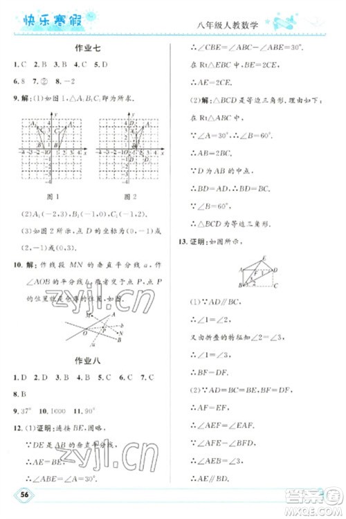 河北少年儿童出版社2023赢在起跑线快乐寒假八年级数学人教版参考答案