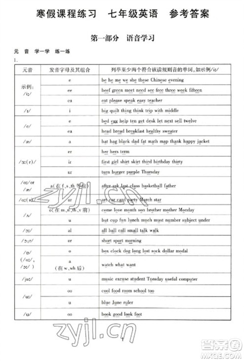 天津教育出版社2023寒假课程练习七年级英语人教版参考答案 天津教育出版社2023寒假课程练习七年级英语人教版参考答案