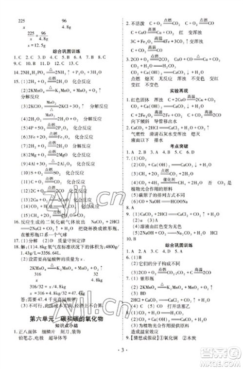 天津教育出版社2023寒假课程练习九年级化学人教版参考答案