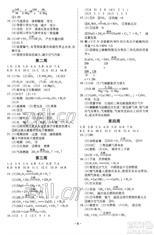 天津教育出版社2023寒假课程练习九年级化学人教版参考答案