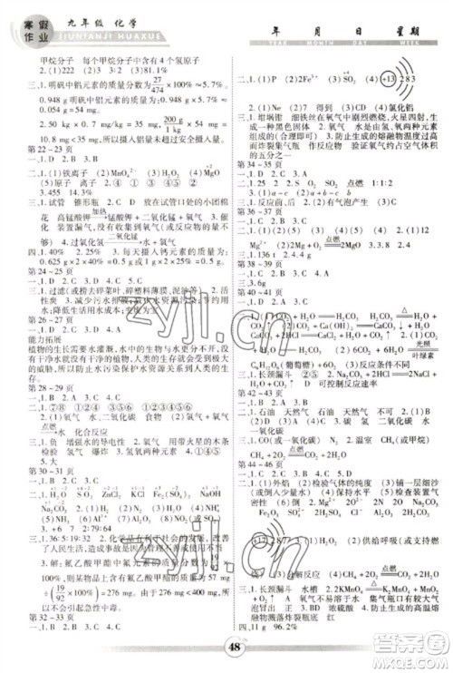 云南科技出版社2023智趣寒假作业九年级化学人教版参考答案