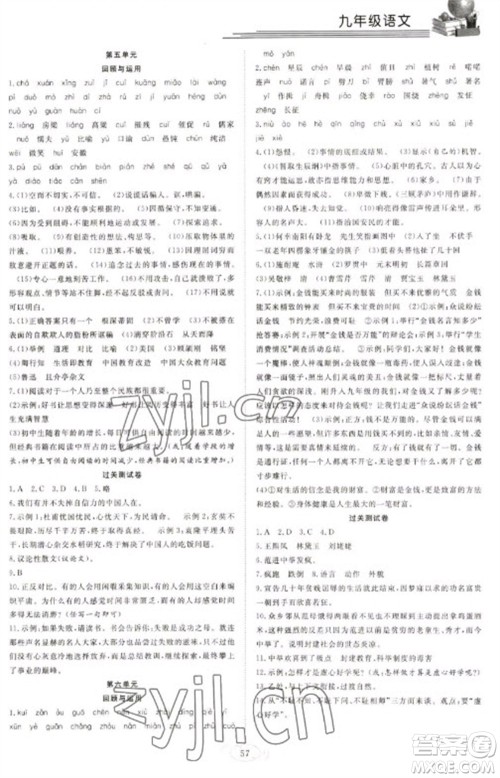 合肥工业大学出版社2023假期伴你行寒假复习计划九年级语文通用版参考答案