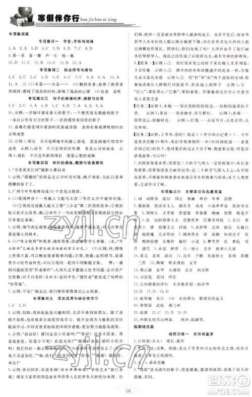 合肥工业大学出版社2023假期伴你行寒假复习计划九年级语文通用版参考答案