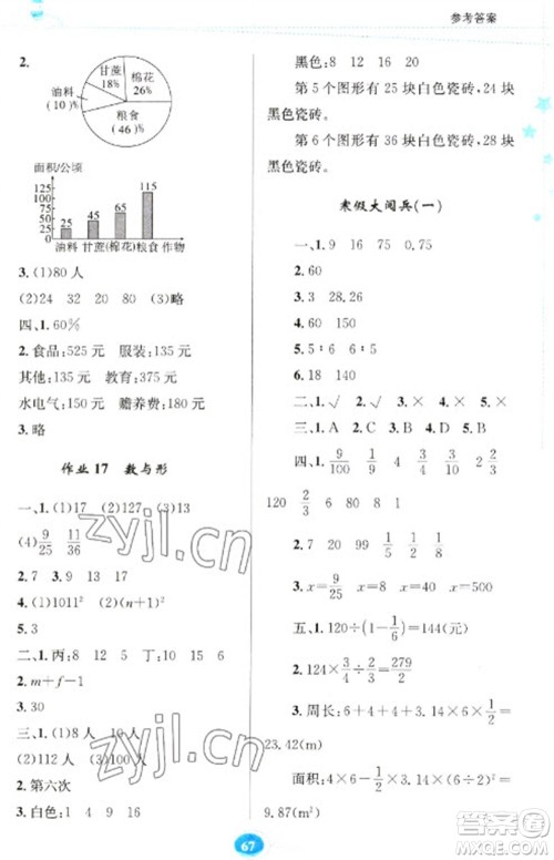 贵州人民出版社2023寒假作业六年级数学人教版参考答案