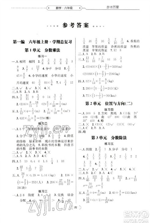 南方出版社2023开心寒假总复习六年级数学通用版参考答案